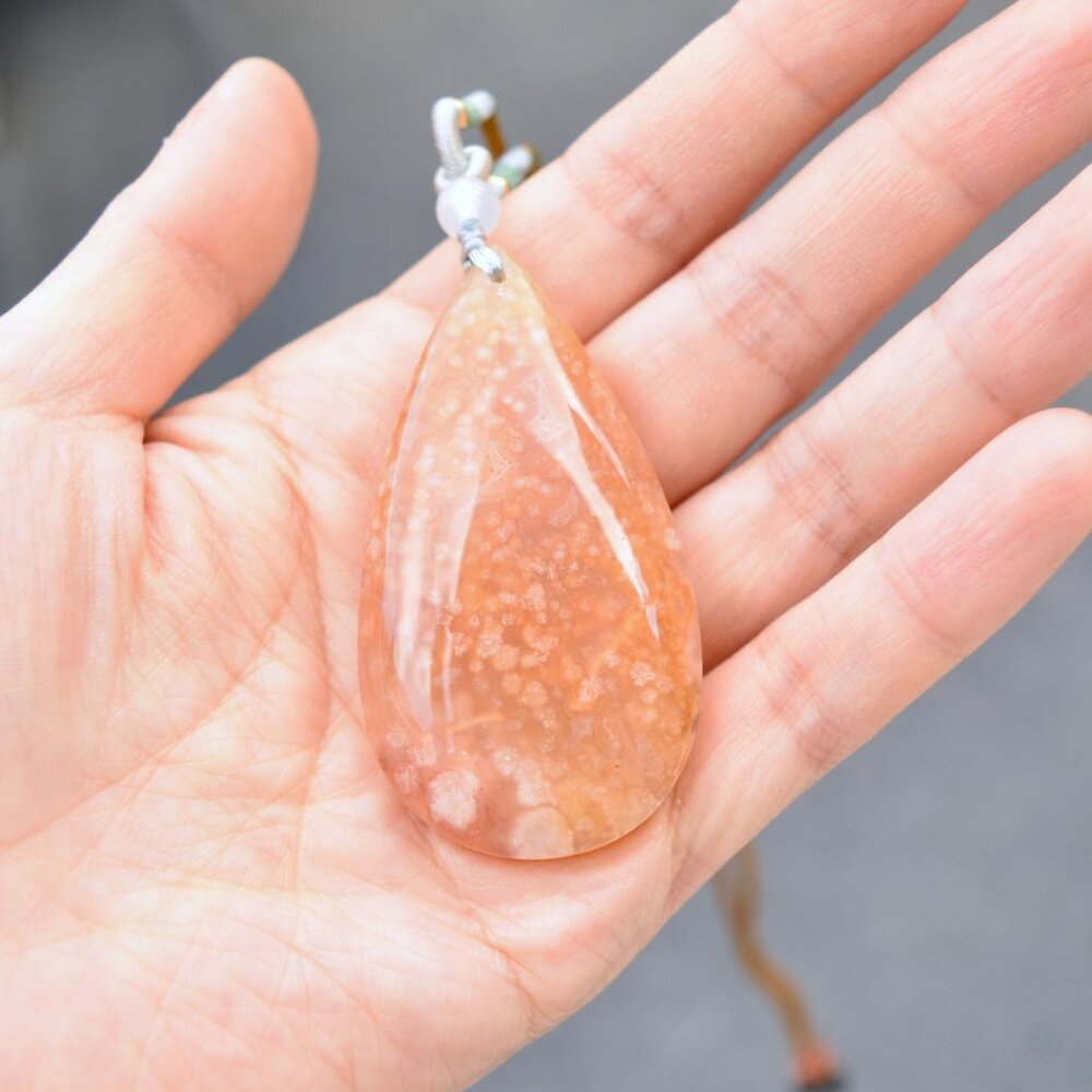 Sakura Teardrop Pendant Rope Necklace - Orange